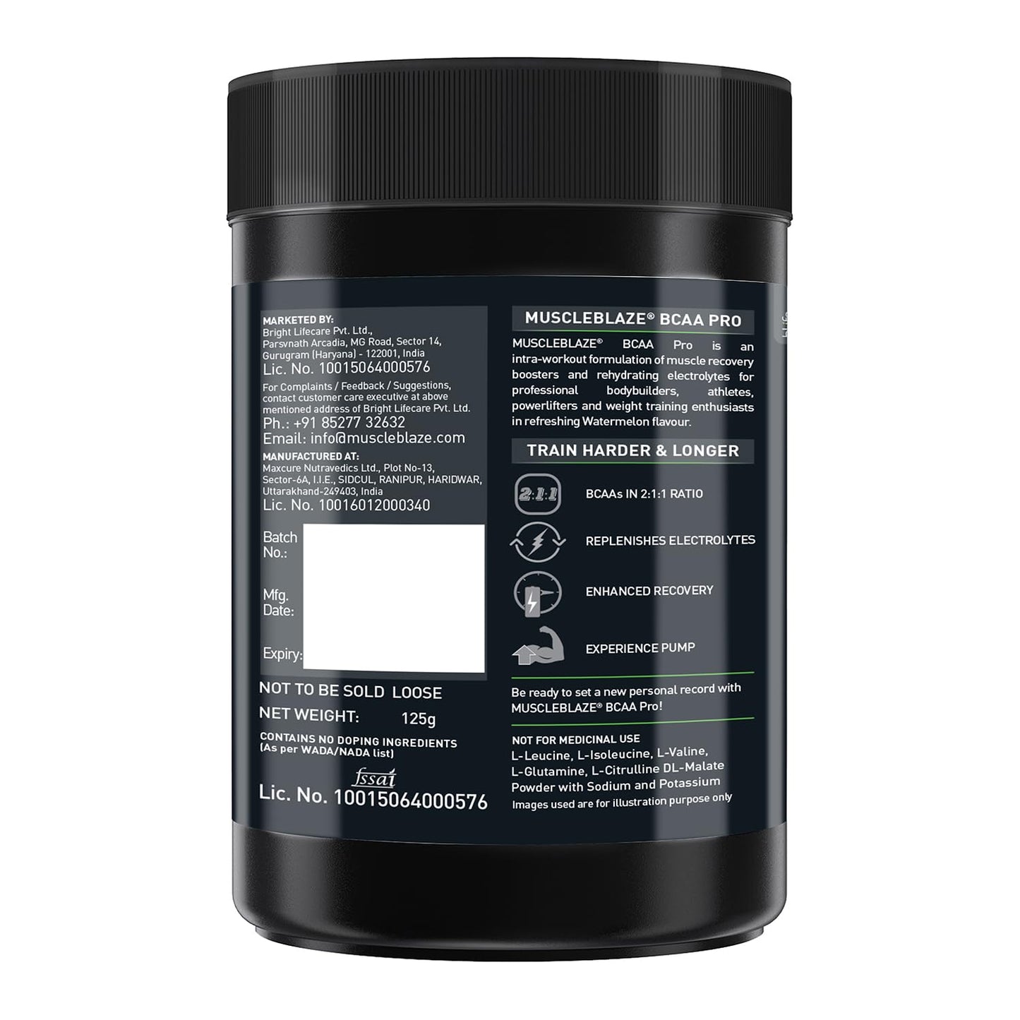 MuscleBlaze BCAA Pro Essential Amino Acids, 30 Servings, 450 g (0.99 lb), Watermelon