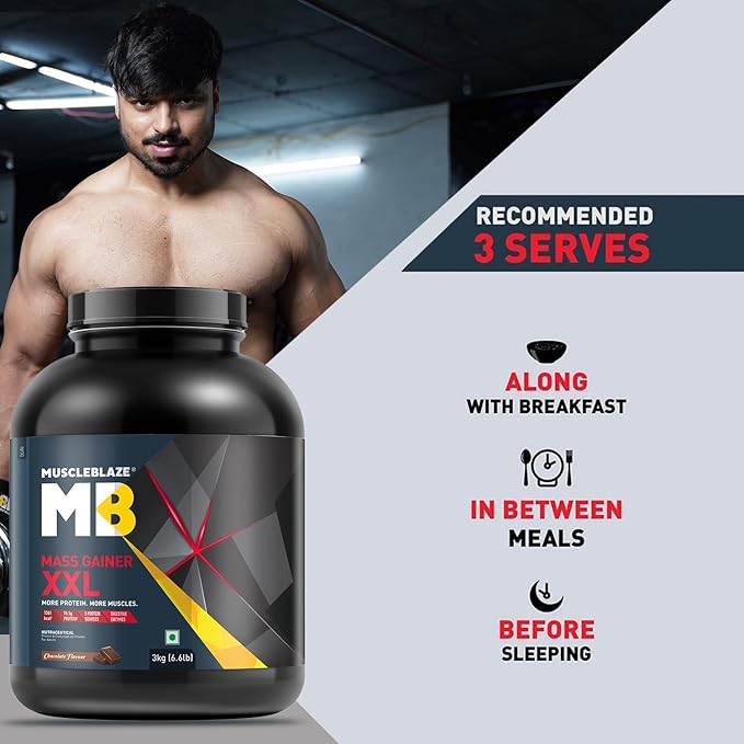 MuscleBlaze Mass Gainer XXL (Chocolate, 3kg / 6.6lbs, 30 Servings)