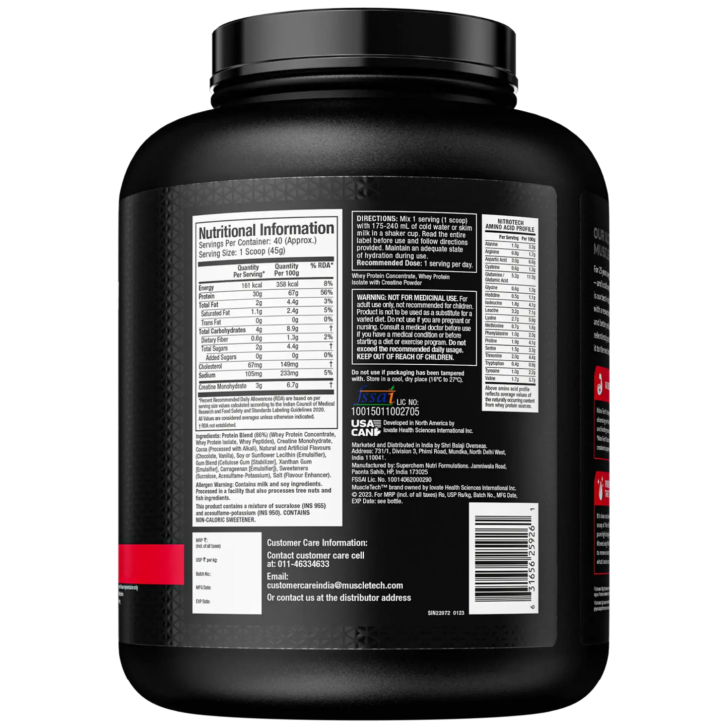 Muscletech Nitrotrch Milk Chocolate Nutritional Facts
