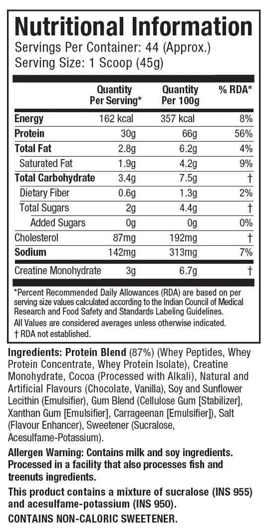 Muscletech Nitrotech Whey Protein Milk Chocolate Nutritional Facts