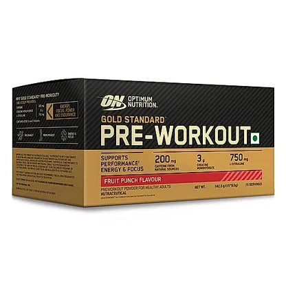 Optimum Nutrition (ON) Gold Standard Pre-Workout- 142.5g/15 single serve packs , For Energy, Focus, Power, Endurance & Performance