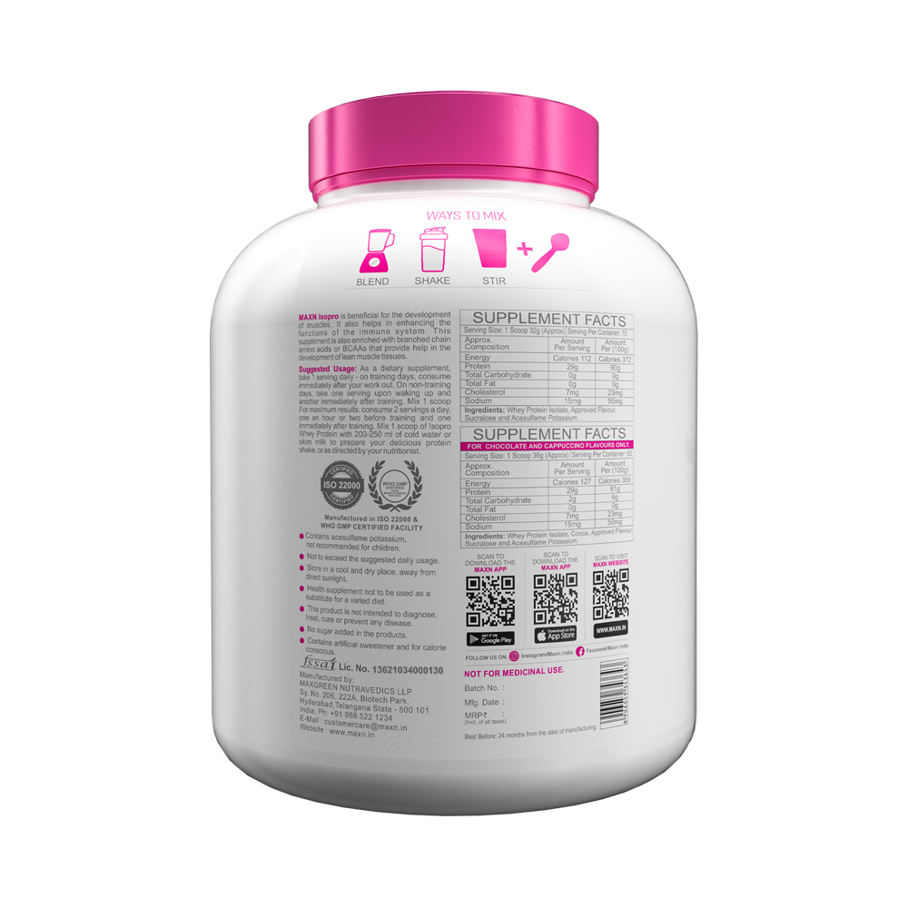 MAXN ISOPRO/Whey Protein Isolate - Flavoured Supplement for Muscle Growth