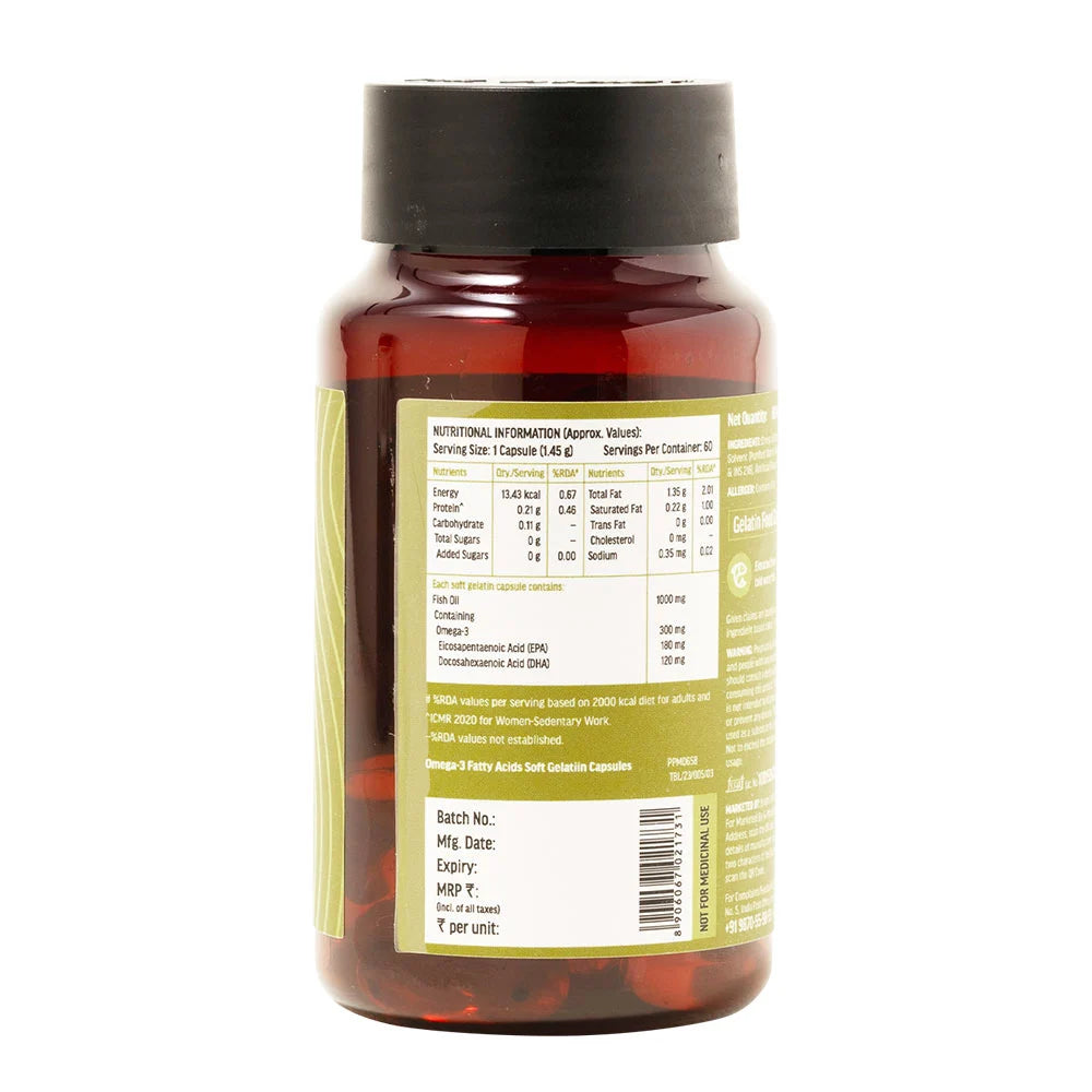 HealthKart HK Vitals Omega 3 1000mg with 180mg EPA and 120mg DHA, 60 capsules