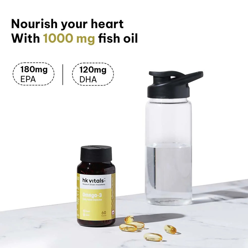 HealthKart HK Vitals Omega 3 1000mg with 180mg EPA and 120mg DHA, 60 capsules