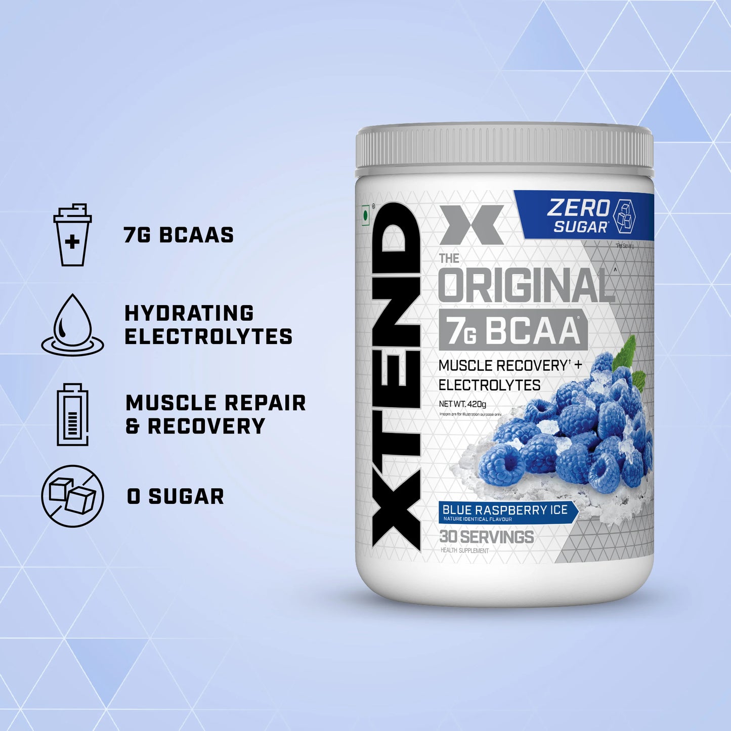 Scivation Xtend BCAAs Powder for Adults (Pre-Workout, 7g BCAAs, 0g Carbs,Sugar & Calories, 3.5 Leucine, 2.5g L-Glutamine, 1g Citrulline Malate) - 420gm, 30 Servings